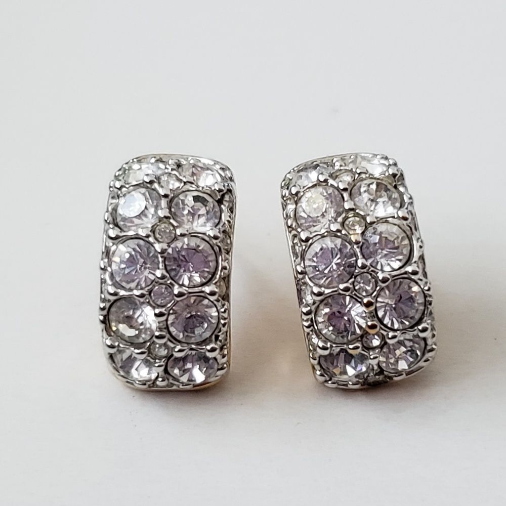 Swarovski Crystal White Round Cut Rhodium & Gold Tone Plate Hoop Earrings